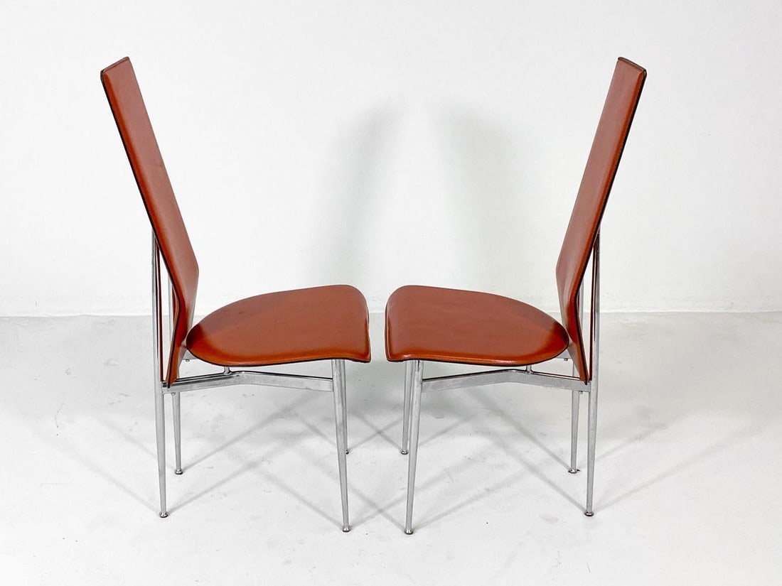 1980s Set of (5) Attributed to Giancarlo Vegni Model S44 "Cognac" Leather Italian Dining Chairs - 4