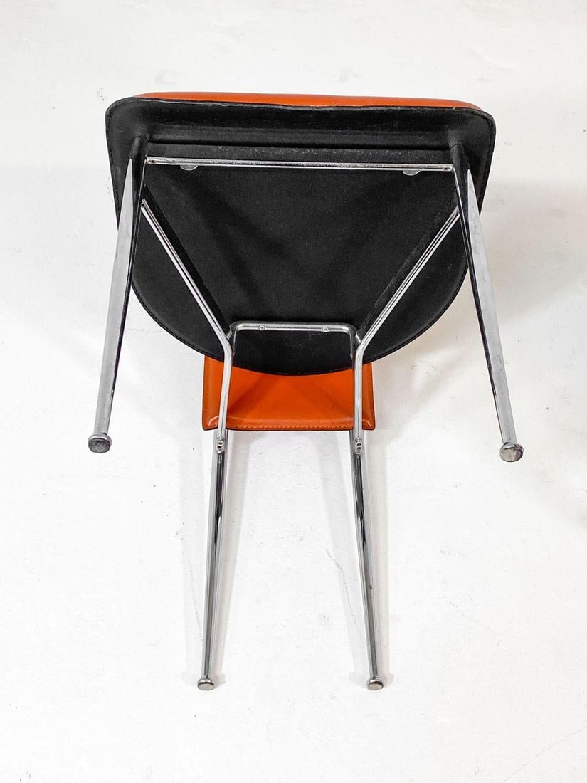 1980s Set of (5) Attributed to Giancarlo Vegni Model S44 "Cognac" Leather Italian Dining Chairs - 7