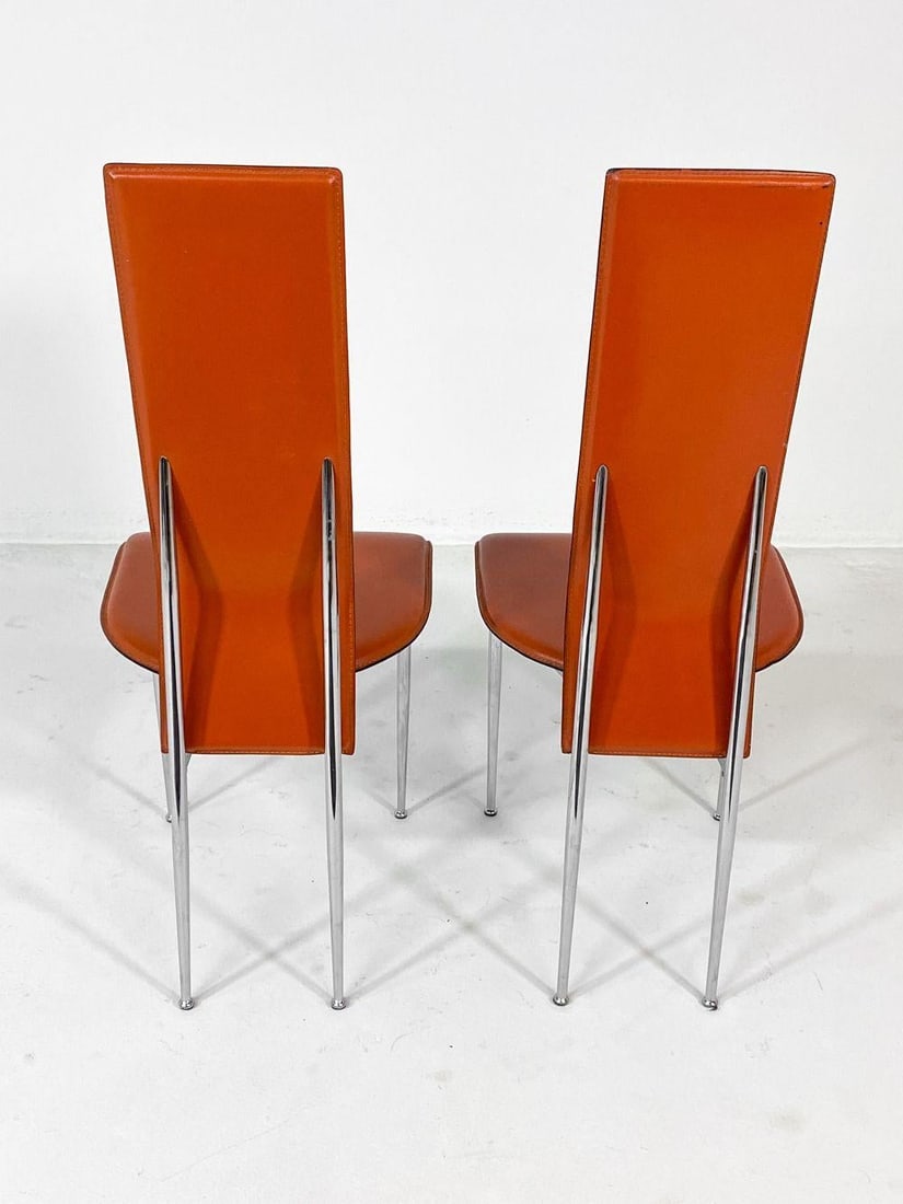 1980s Set of (5) Attributed to Giancarlo Vegni Model S44 "Cognac" Leather Italian Dining Chairs - 8