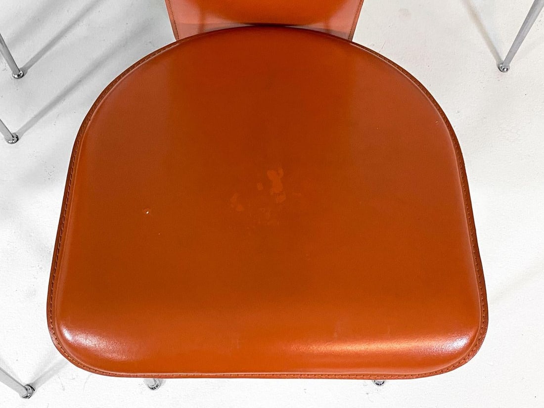 1980s Set of (5) Attributed to Giancarlo Vegni Model S44 "Cognac" Leather Italian Dining Chairs - 9