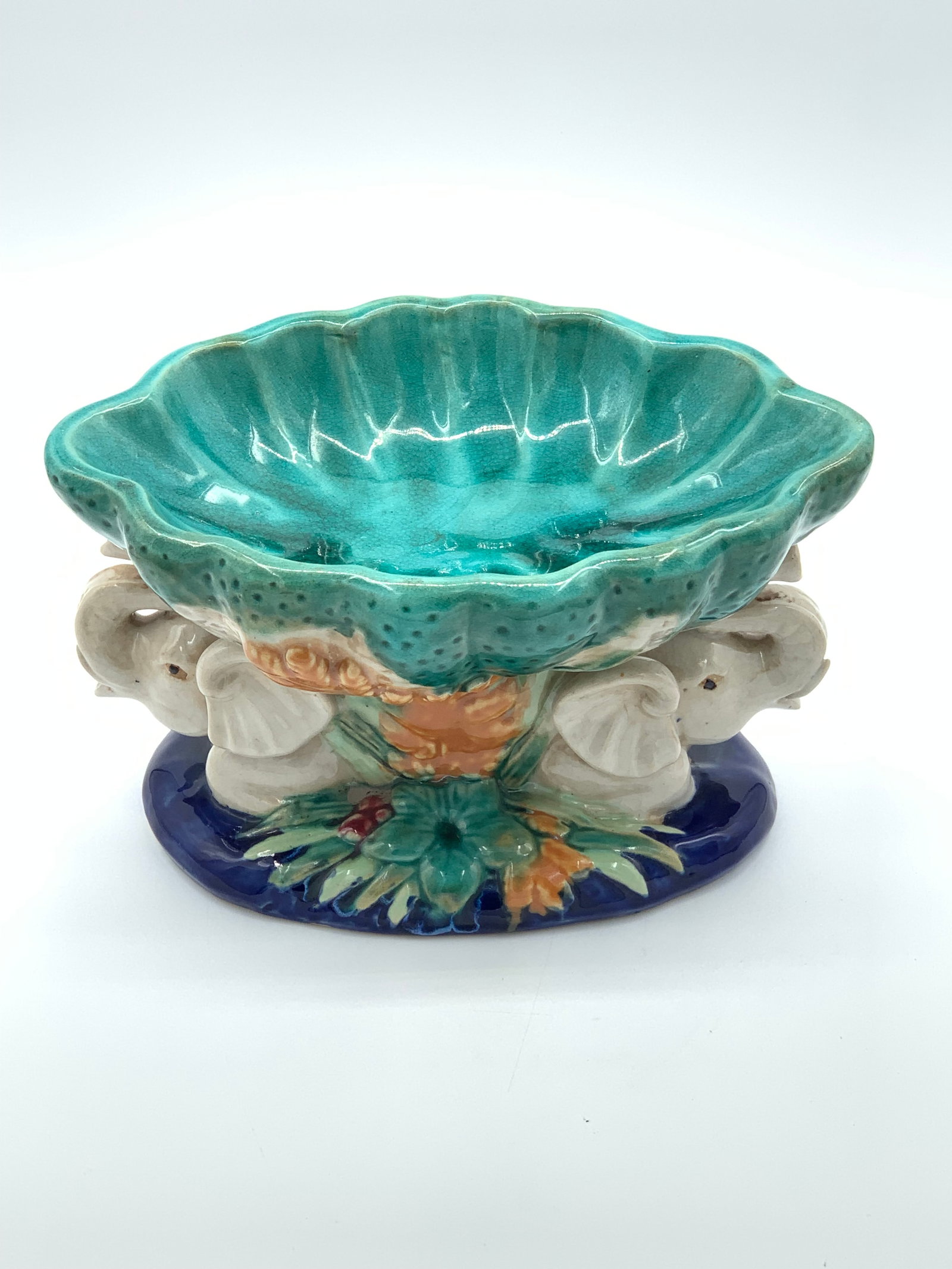 Vintage Italian Majolica Elephant Pedestal Centerpiece - 3