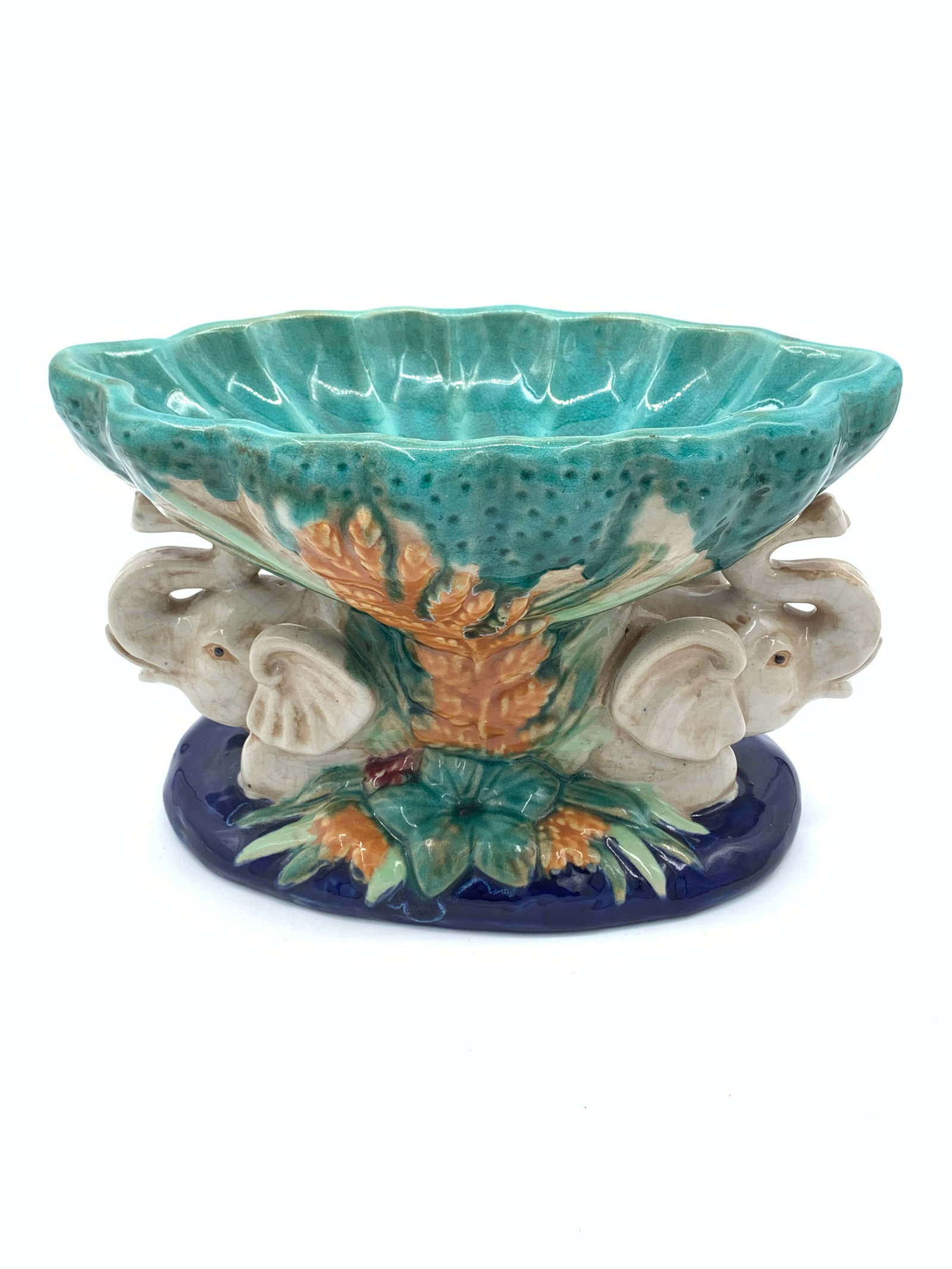 Vintage Italian Majolica Elephant Pedestal Centerpiece - 6