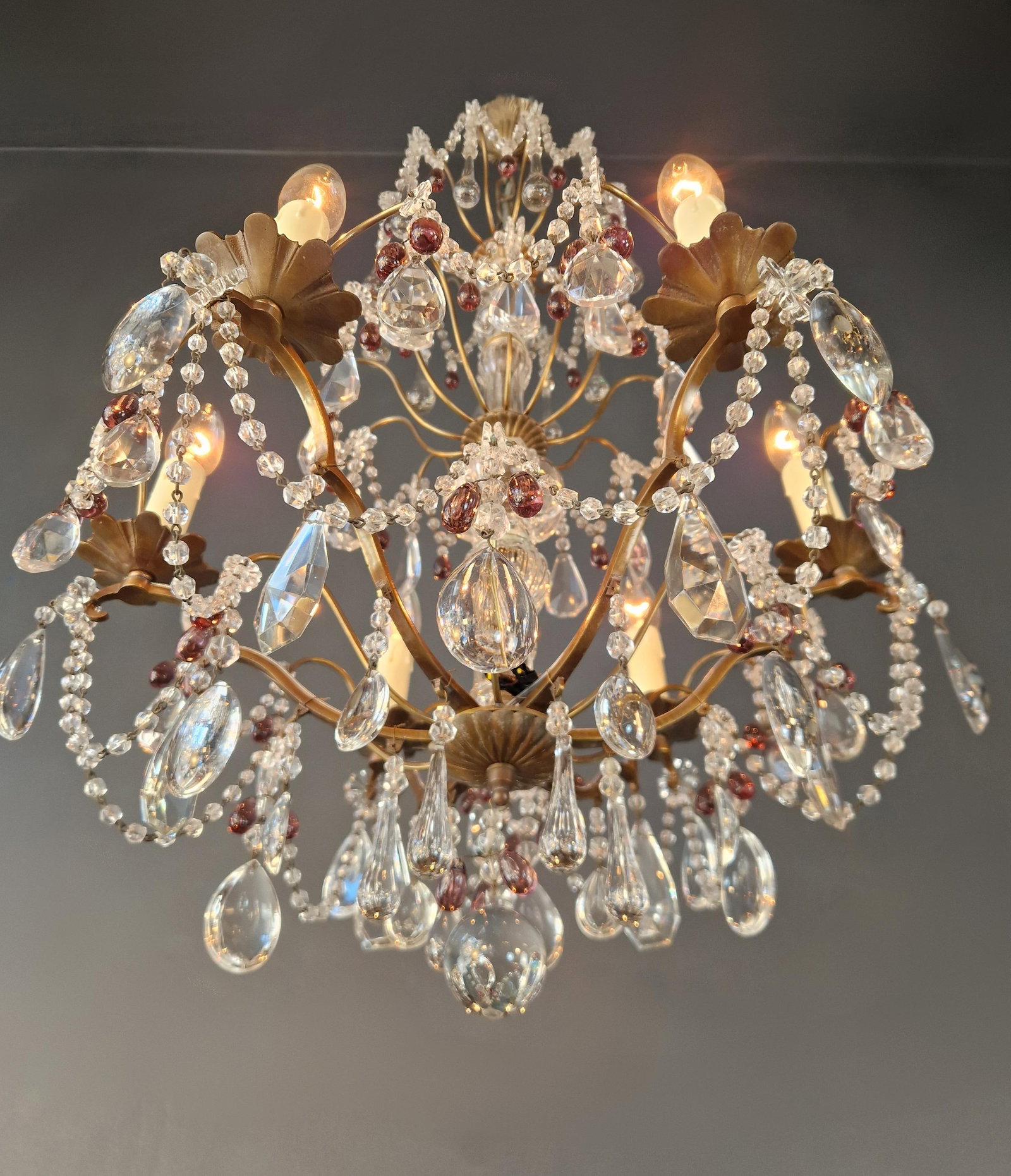 1920s Italian Chandelier Murano Glass Elements Crystal Chandelier With Colored Drops - 5