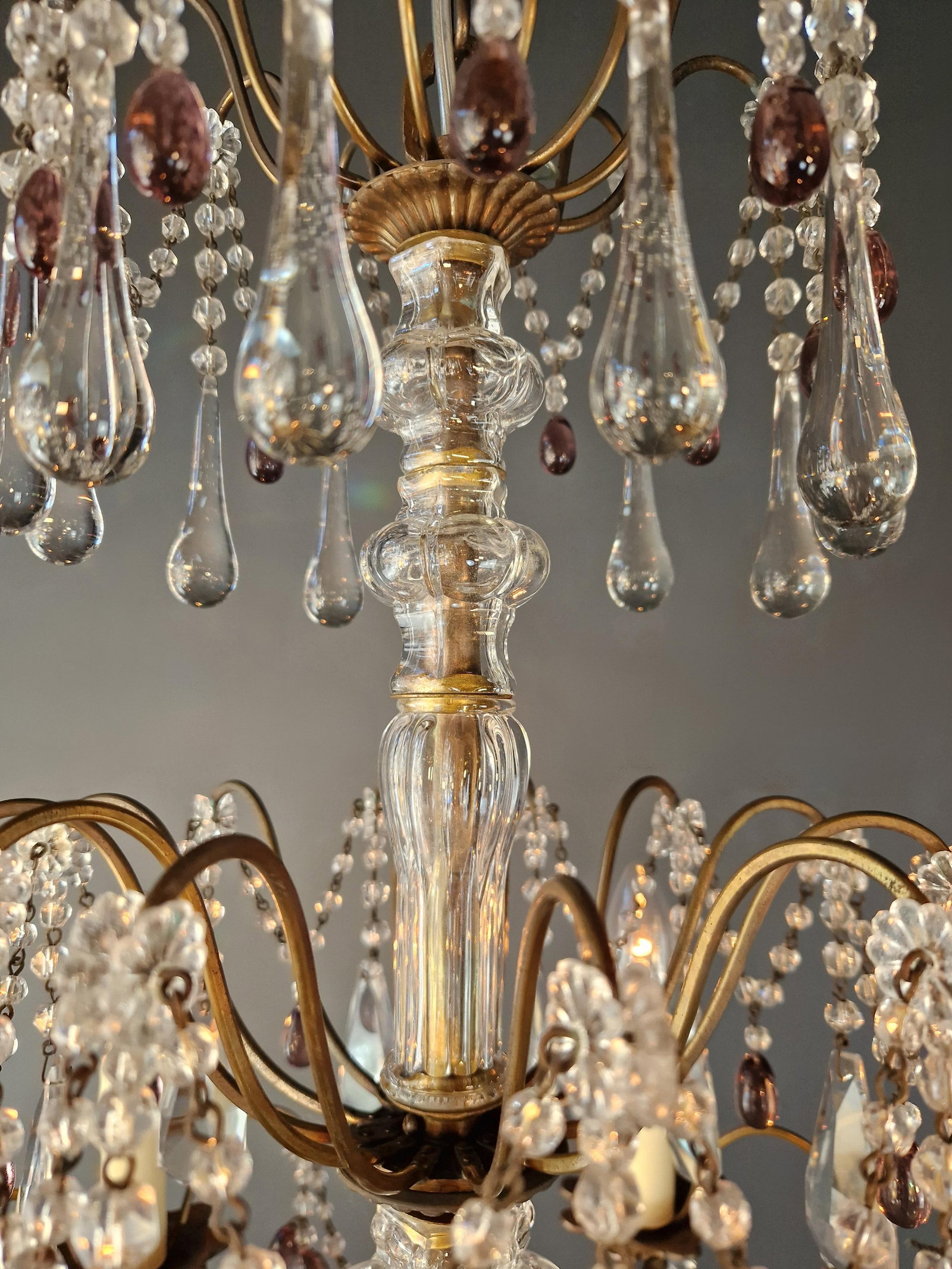 1920s Italian Chandelier Murano Glass Elements Crystal Chandelier With Colored Drops - 8