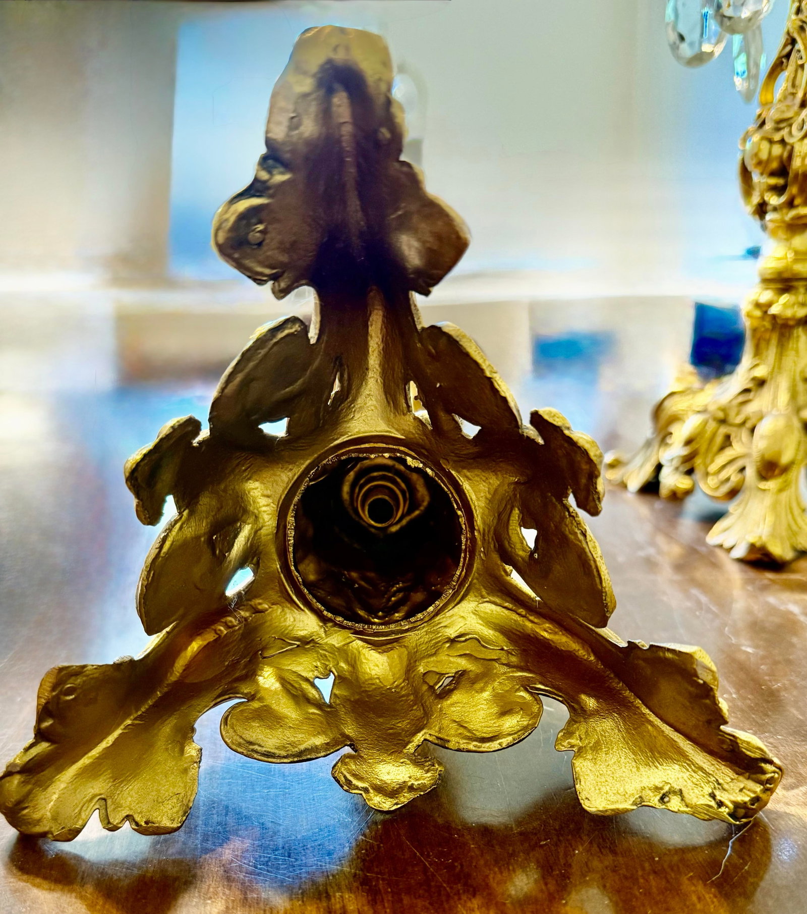 Ornate Gold Candle Holders With Crystal Prisms - 3