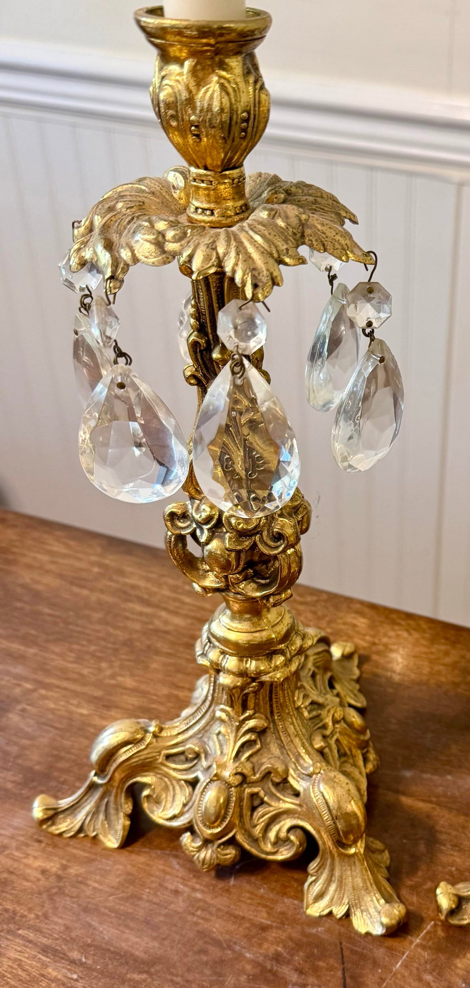 Ornate Gold Candle Holders With Crystal Prisms - 6