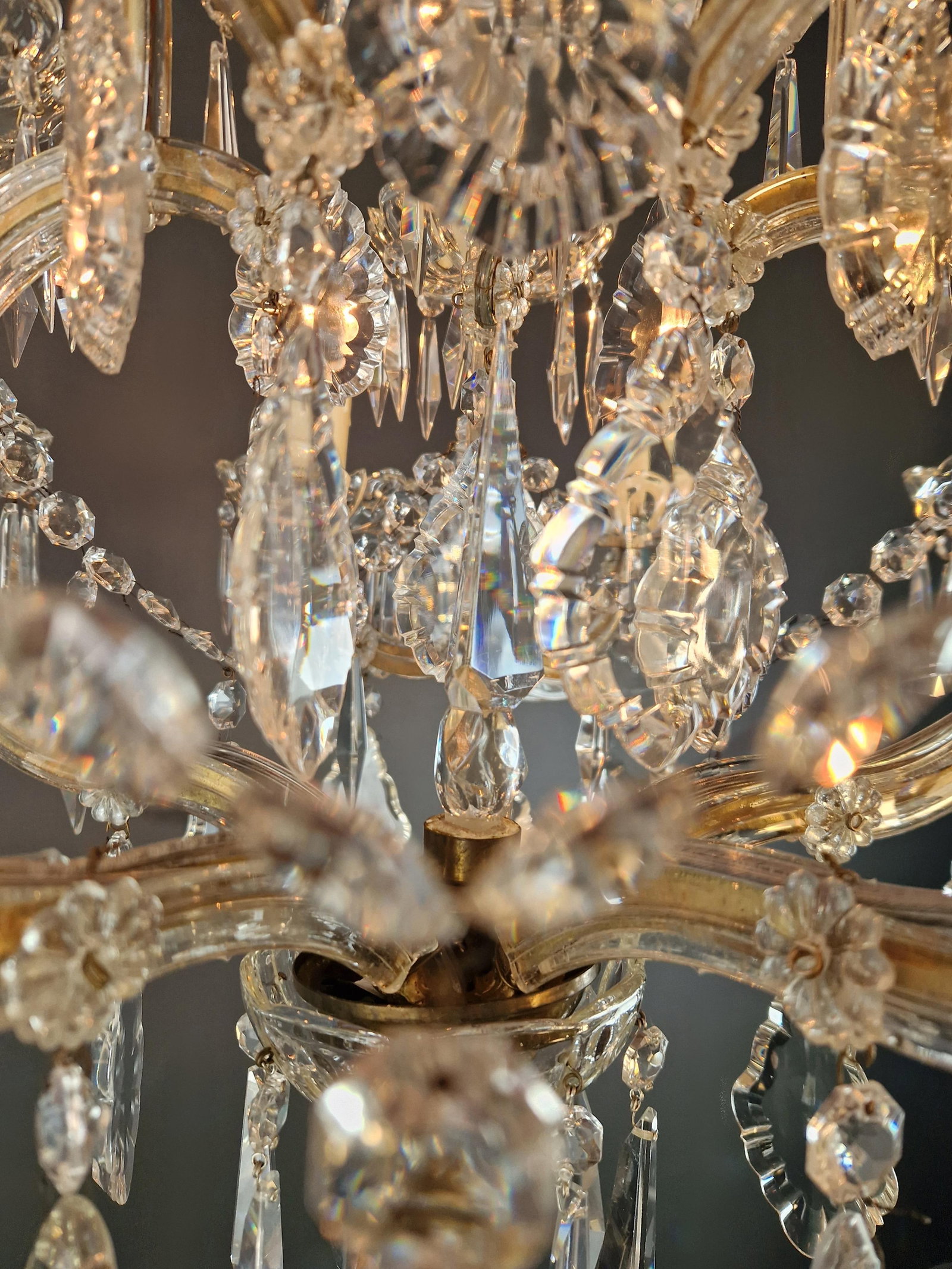 1920s Art Nouveau Maria Theresa Crystal Chandelier Lustre Brass Glass Antique - 10