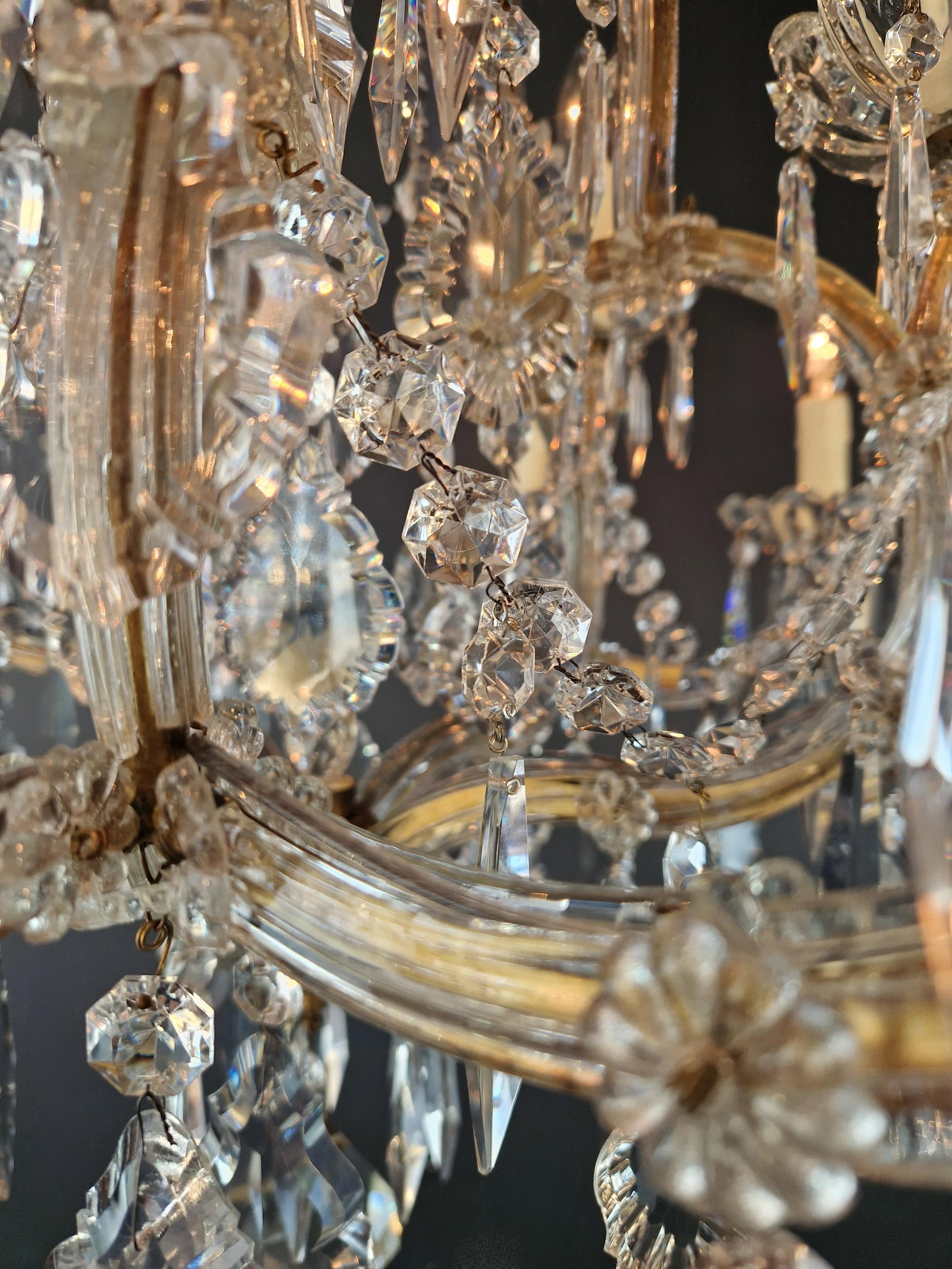 1920s Art Nouveau Maria Theresa Crystal Chandelier Lustre Brass Glass Antique - 11