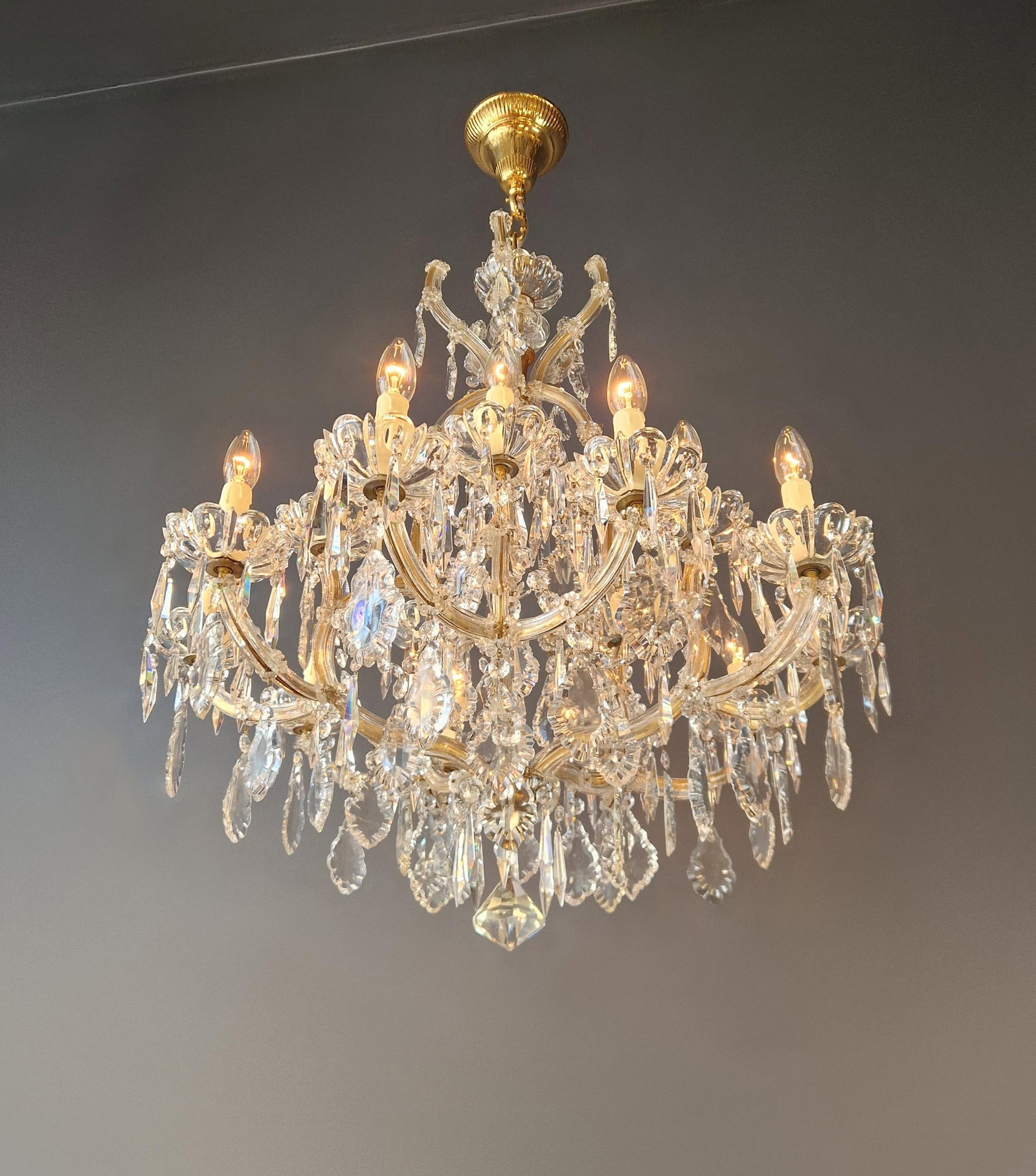 1920s Art Nouveau Maria Theresa Crystal Chandelier Lustre Brass Glass Antique - 4
