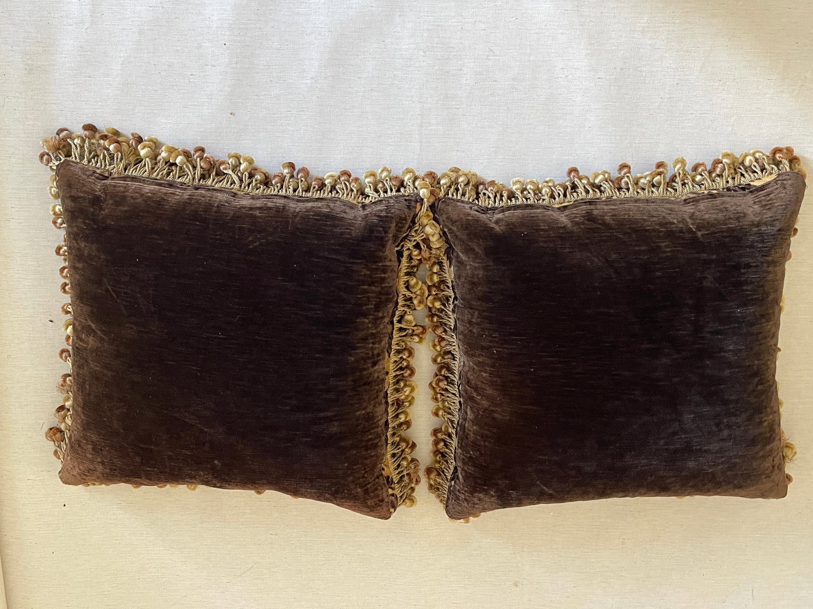 Reduced-Vintage 22" Italian Fortuny Velvet Feather Down Pillows Pair - 2