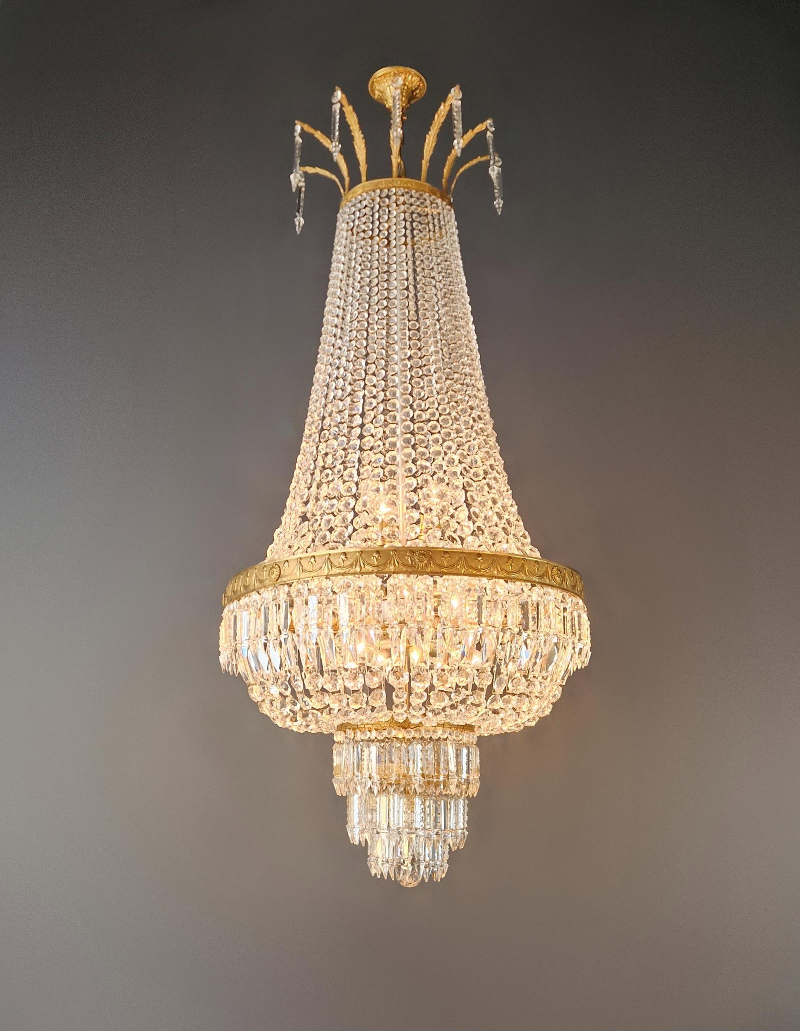 1920s Large Crystal Chandelier Empire Style Monumental Salon Chandelier Restored - 3