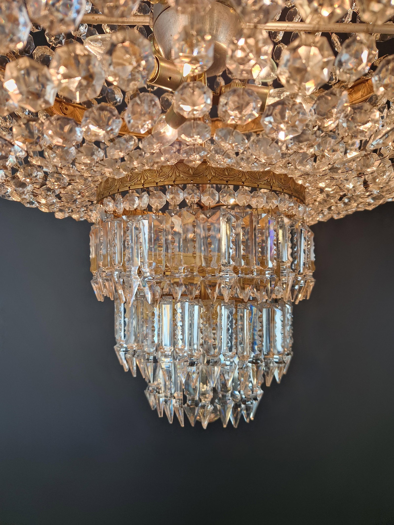 1920s Large Crystal Chandelier Empire Style Monumental Salon Chandelier Restored - 6