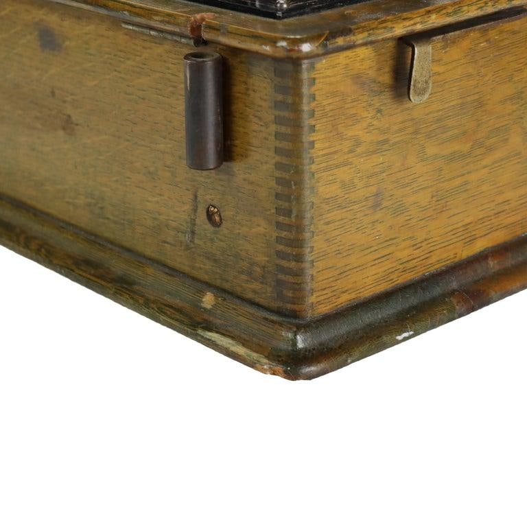 Antique Edison Home Oak Phonograph With Metal Horn Signed C1900 - 14