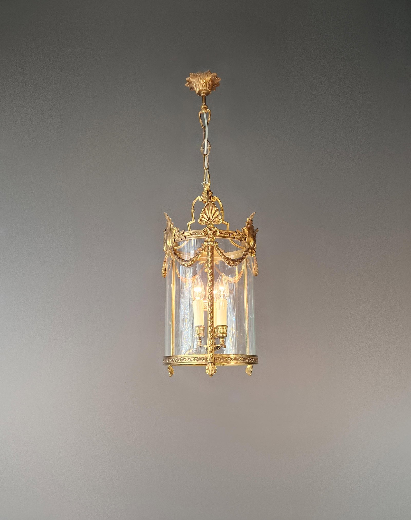 Antique French Lantern Chandelier Louis XVI Style Brass and Glas Gold Handmade - 3