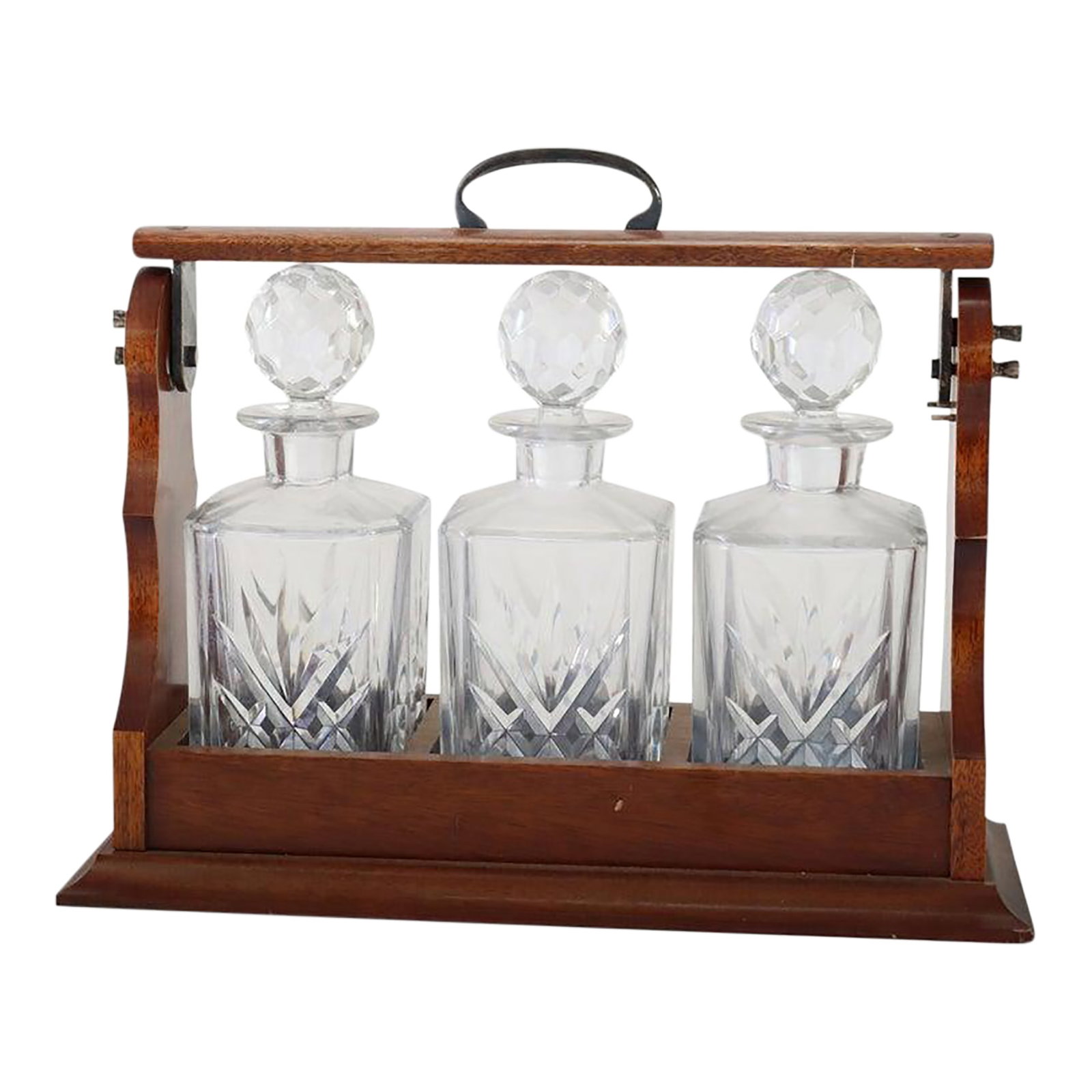 Antique Oak Tantalus With 3-Art Glass Spirit Decanters C1920 (1 of 7)