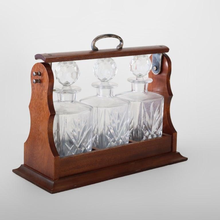 Antique Oak Tantalus With 3-Art Glass Spirit Decanters C1920 - 3