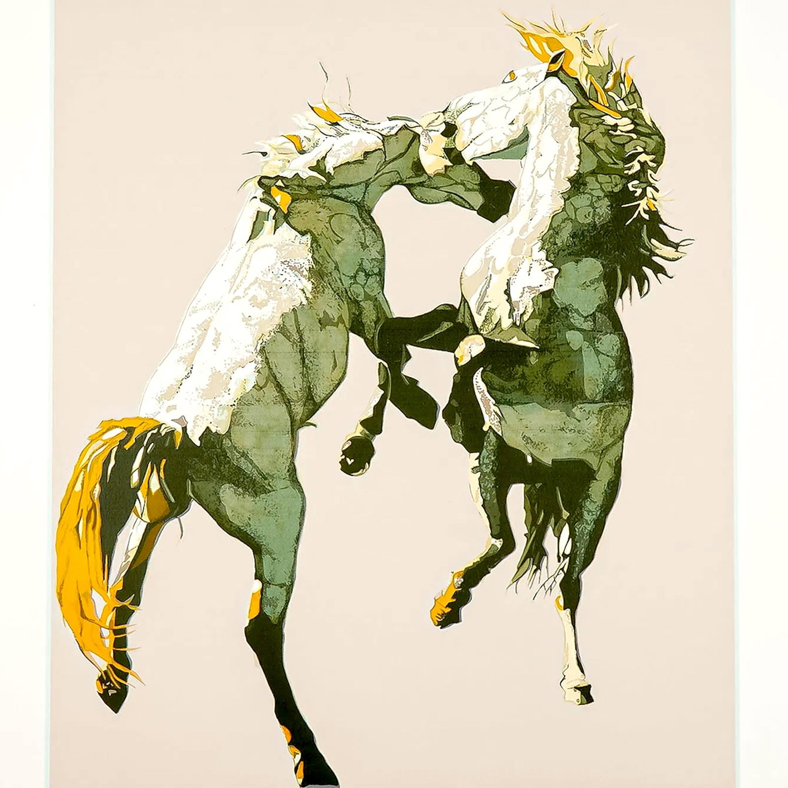 Fighting Horses Limited Edition Serigraph by Fran Bull, Photorealist Circa 1980 - 3