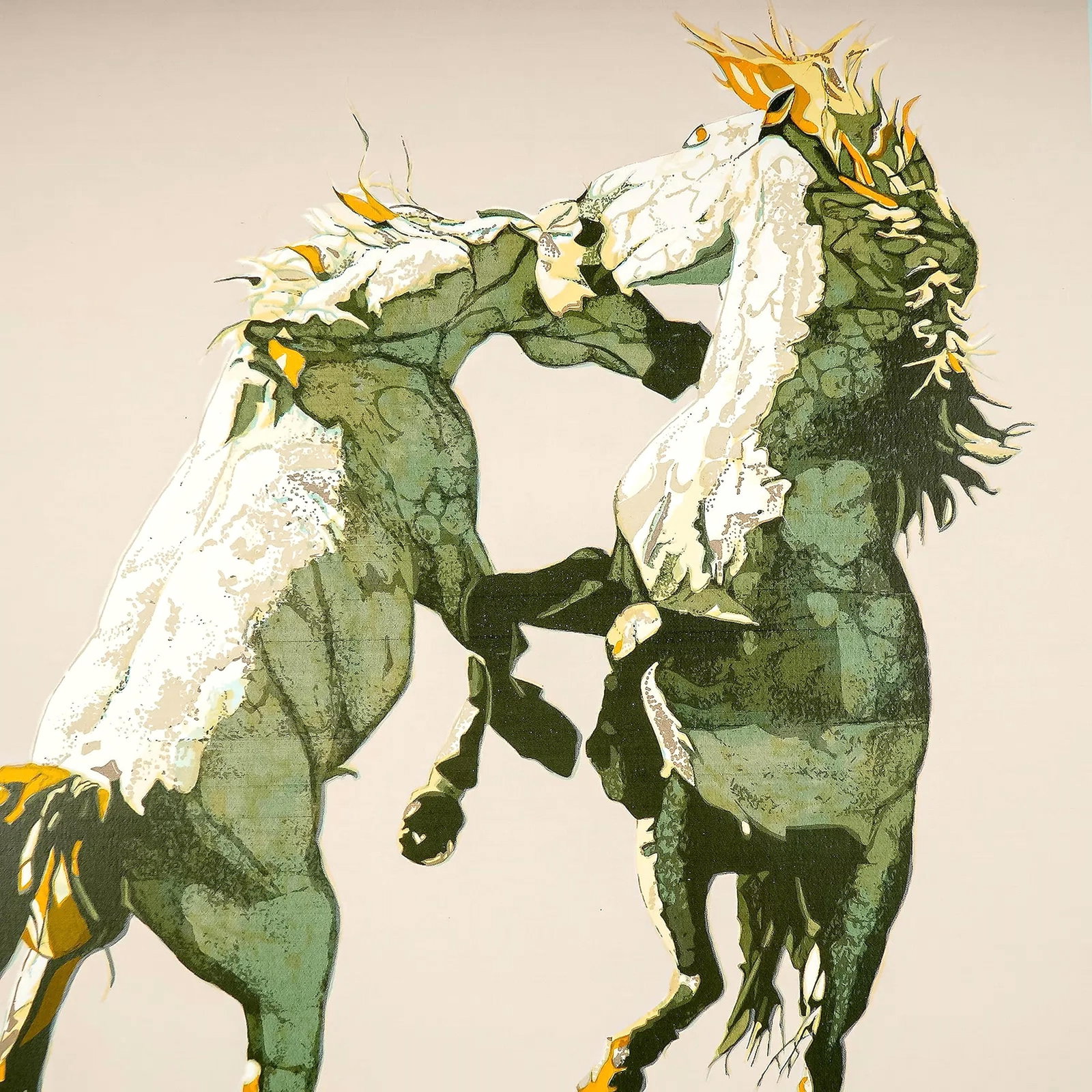 Fighting Horses Limited Edition Serigraph by Fran Bull, Photorealist Circa 1980 - 4
