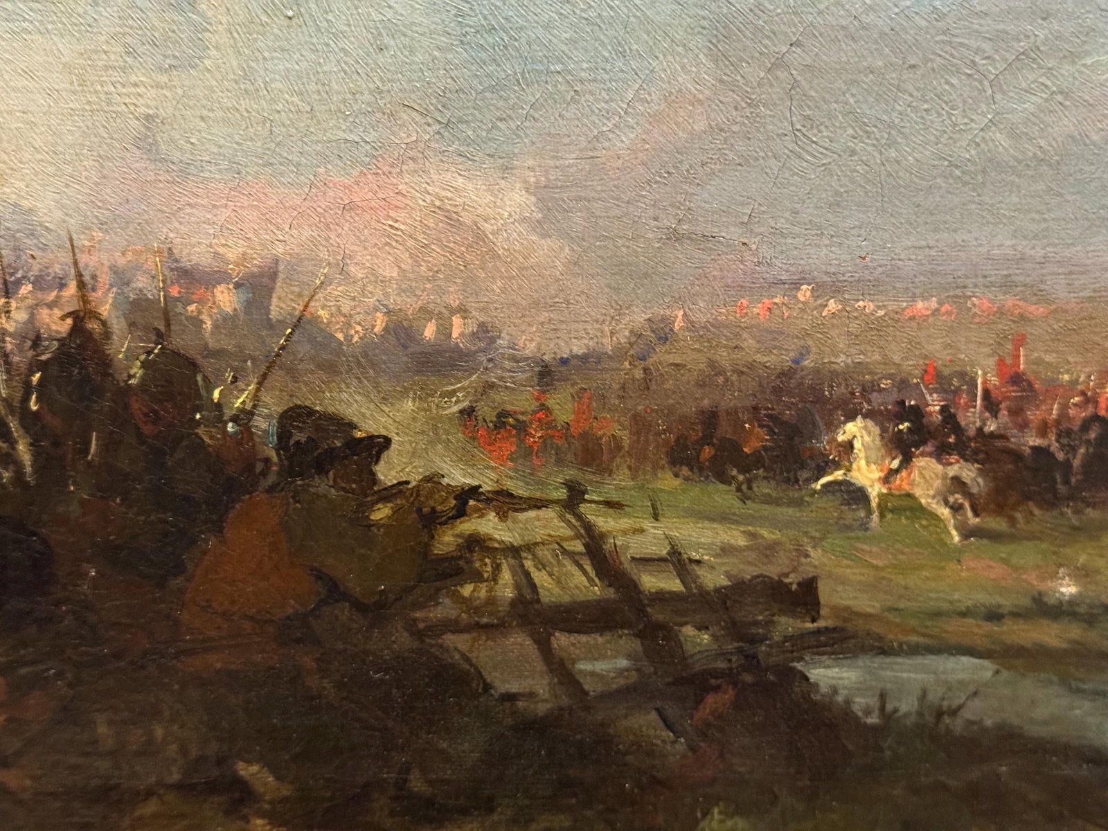 Antique 19th C. Oil Painting European Battlefield WOW! - 8