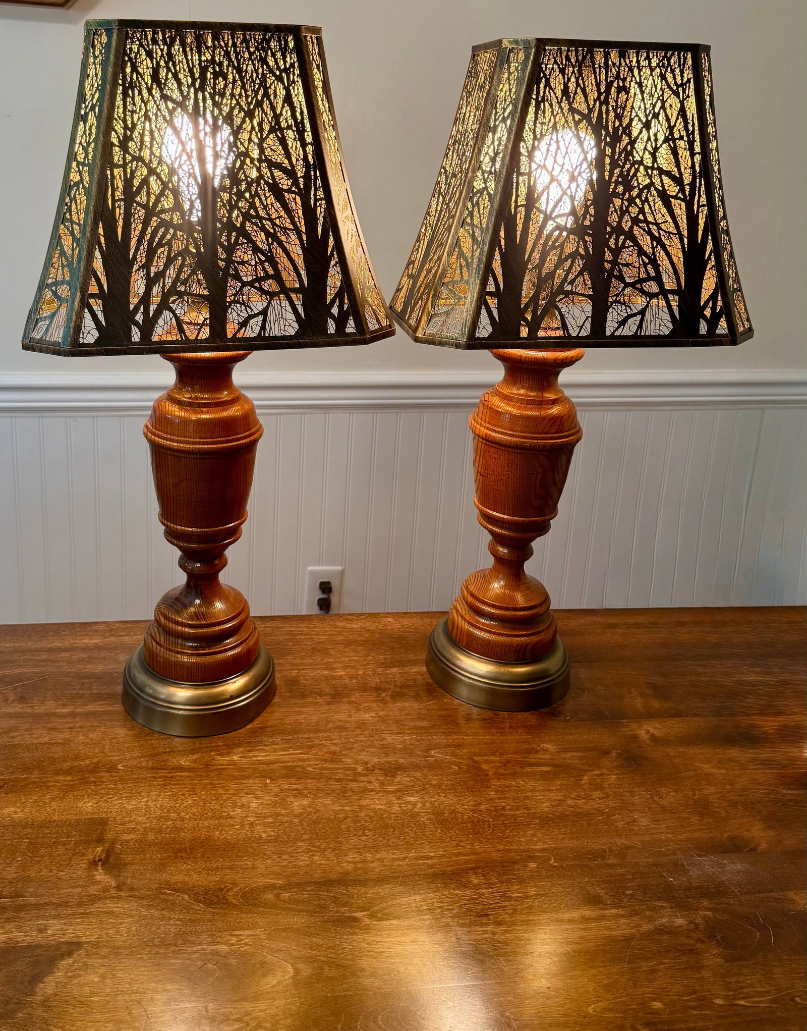 Wooden Table Lamps With Metal Tree Silhouette Shades - 11