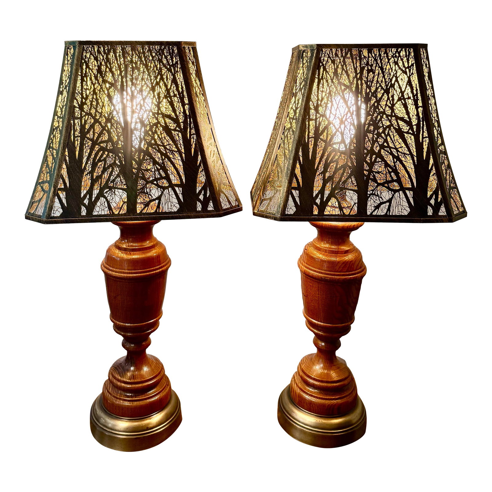 Wooden Table Lamps With Metal Tree Silhouette Shades: These lamps serve as both functional light sources and decorative elements, adding a touch of rustic elegance and natural design to any interior setting. This pair of table lamps feature a