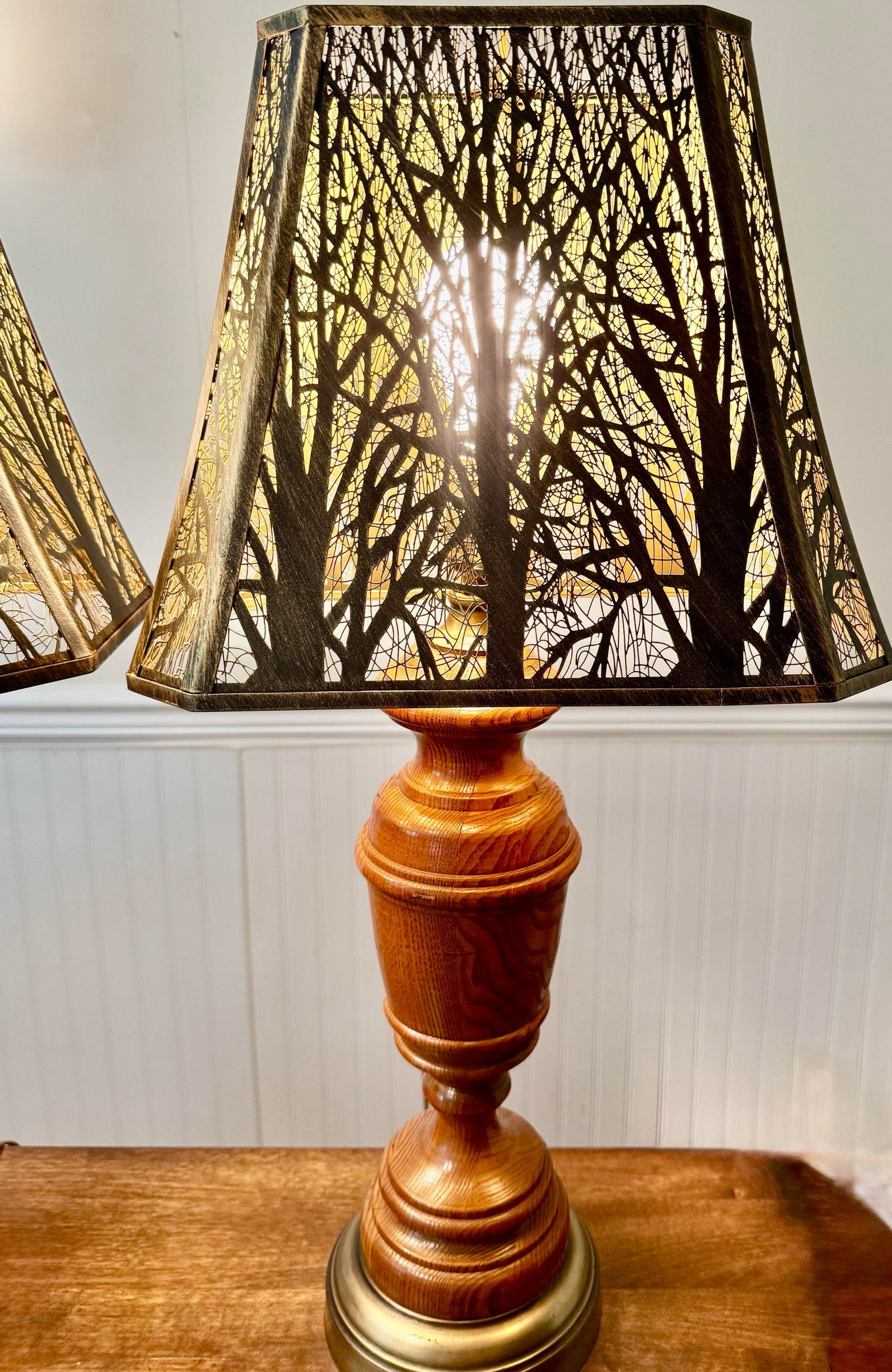 Wooden Table Lamps With Metal Tree Silhouette Shades - 4