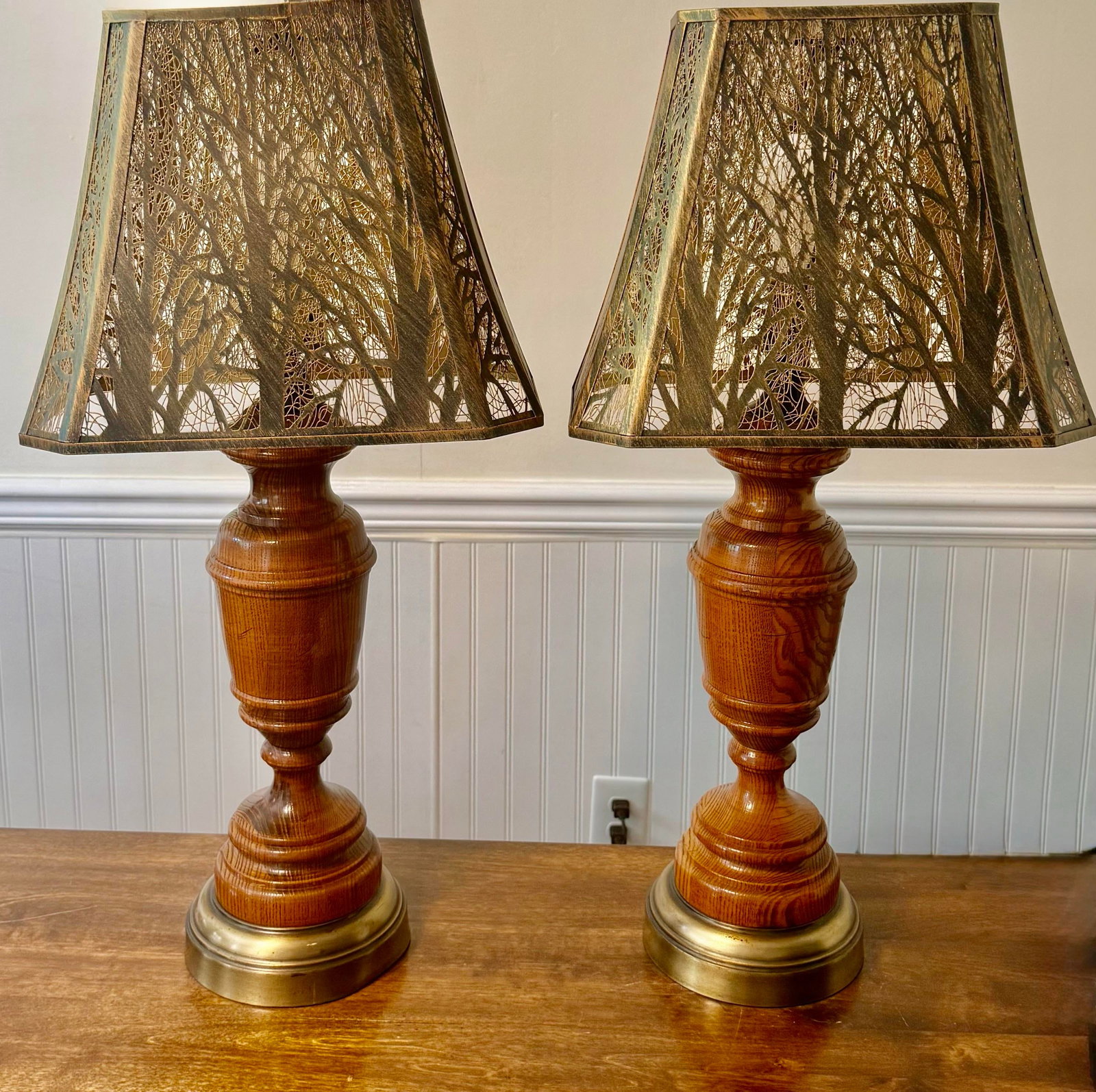 Wooden Table Lamps With Metal Tree Silhouette Shades - 7