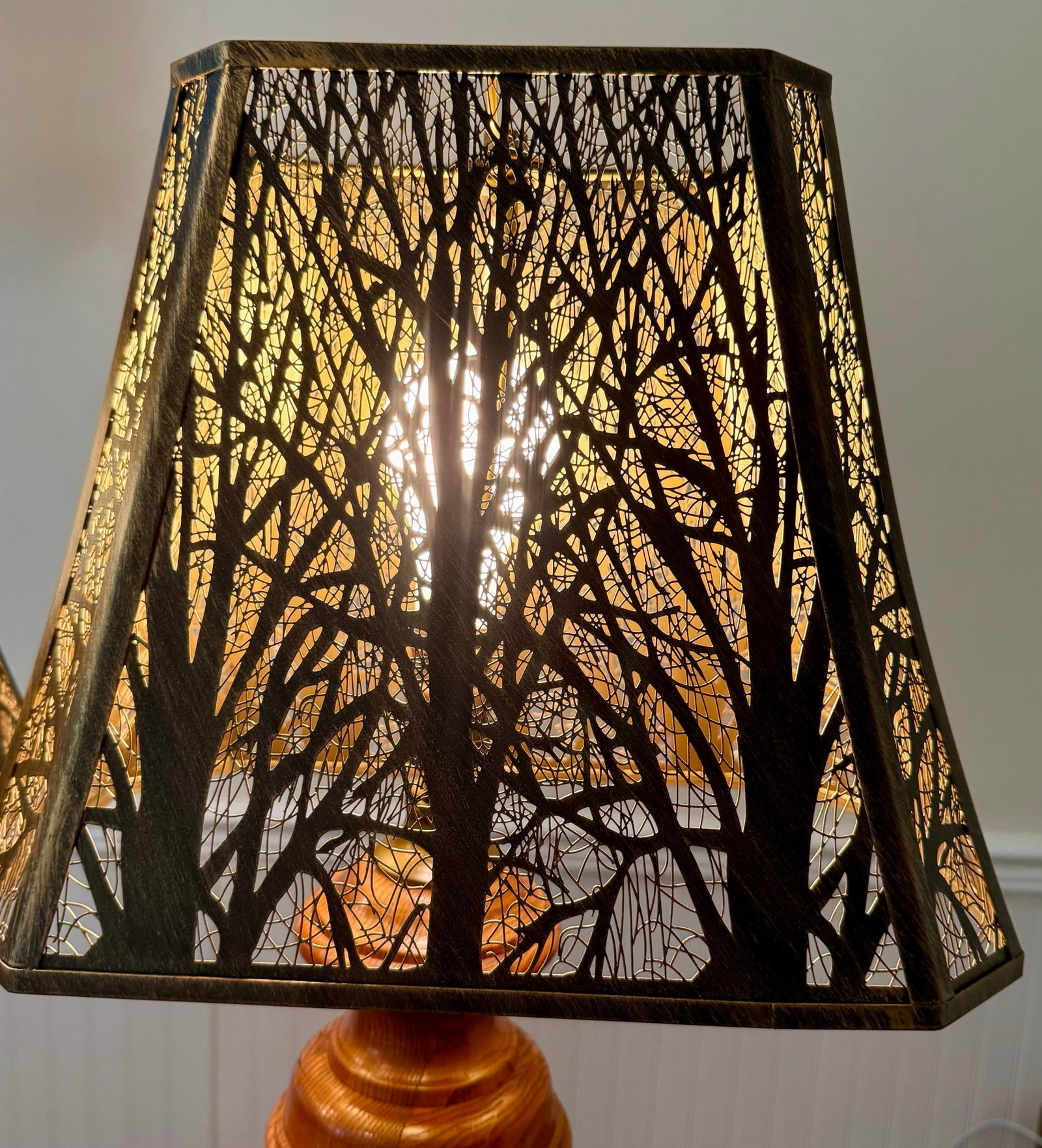 Wooden Table Lamps With Metal Tree Silhouette Shades - 9