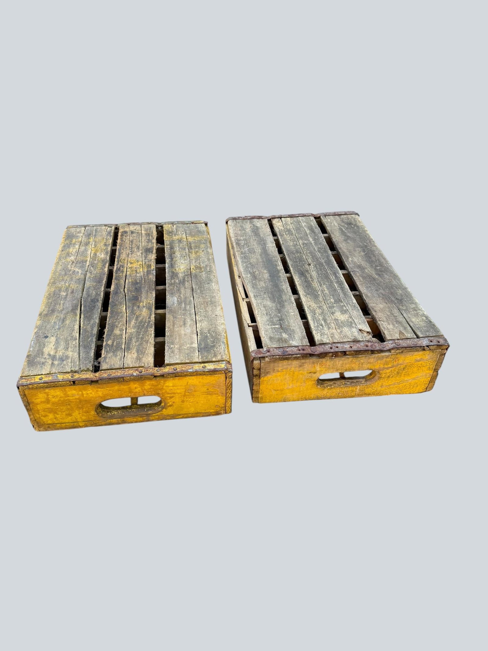 1960's Vintage Yellow Coca-Cola Wooden Delivery Crates & Wailuku, Maui Hawaii Bottle Trio - 6