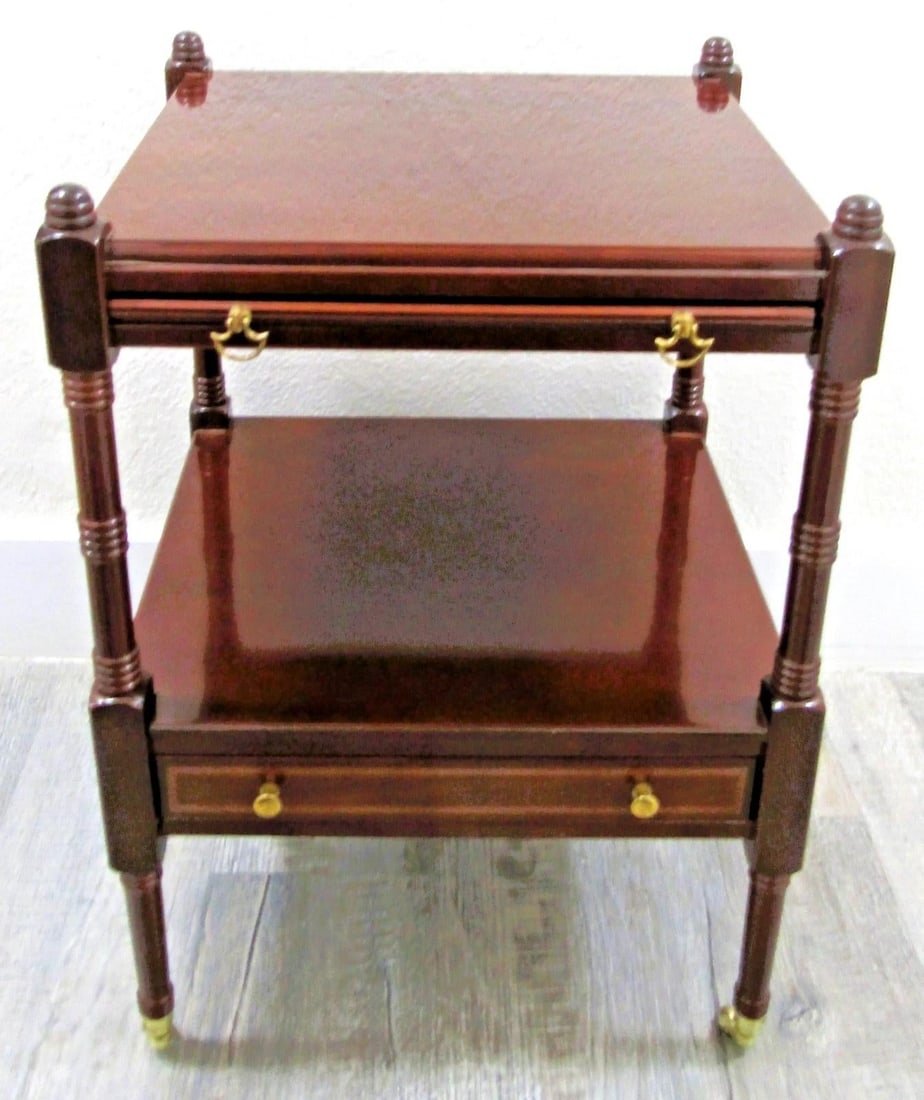 1980s Bombay Regency Style Cherry Finish Two Tier Side End Table - 2