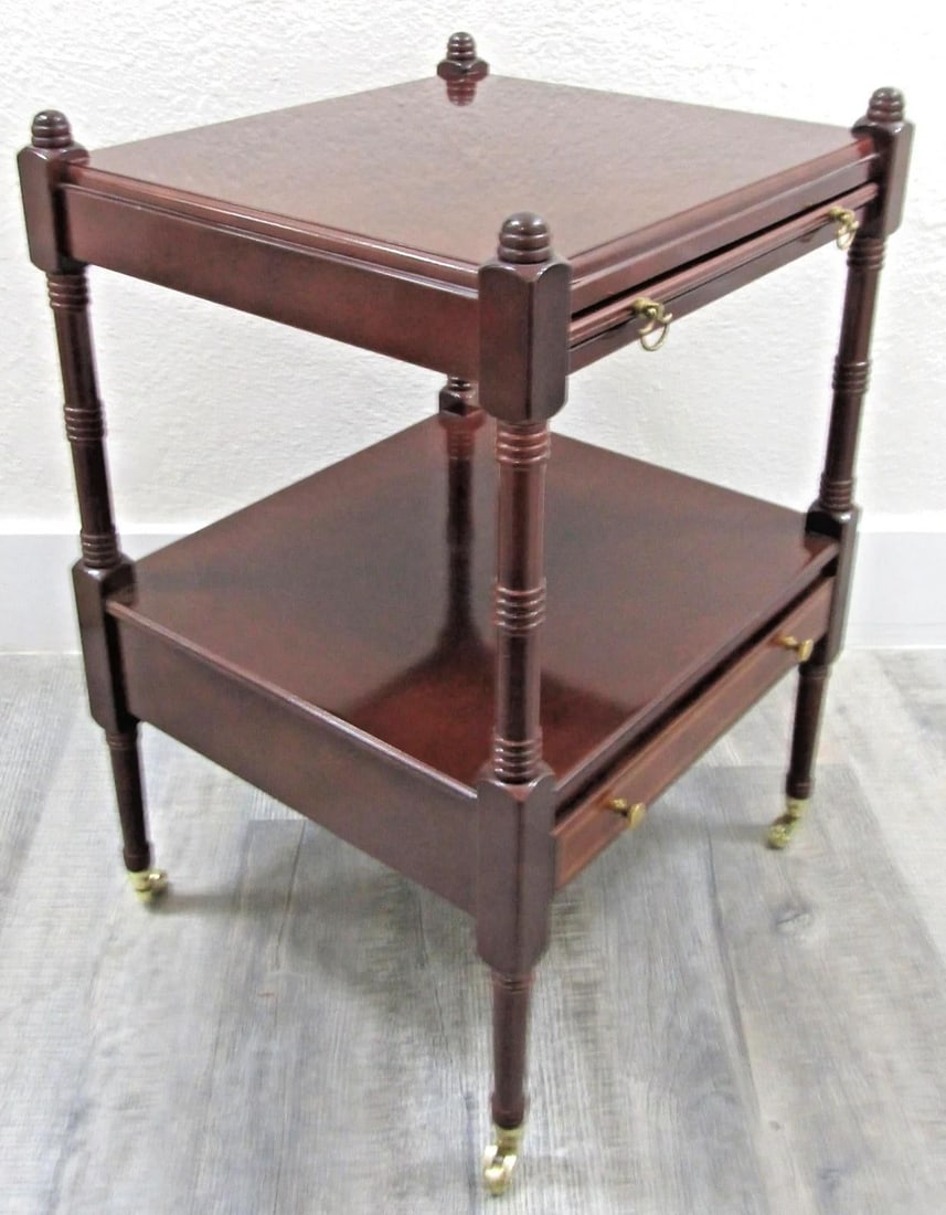 1980s Bombay Regency Style Cherry Finish Two Tier Side End Table - 4