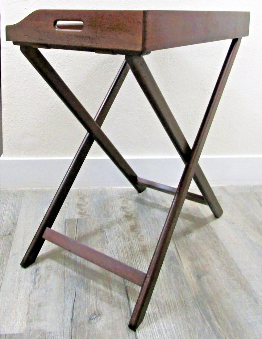 Mid 20th Century Vintage English Butler's Mahogany Tray Table With Folding Stand - 10