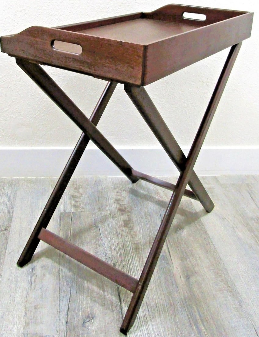 Mid 20th Century Vintage English Butler's Mahogany Tray Table With Folding Stand - 11