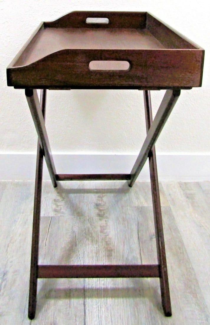 Mid 20th Century Vintage English Butler's Mahogany Tray Table With Folding Stand - 12
