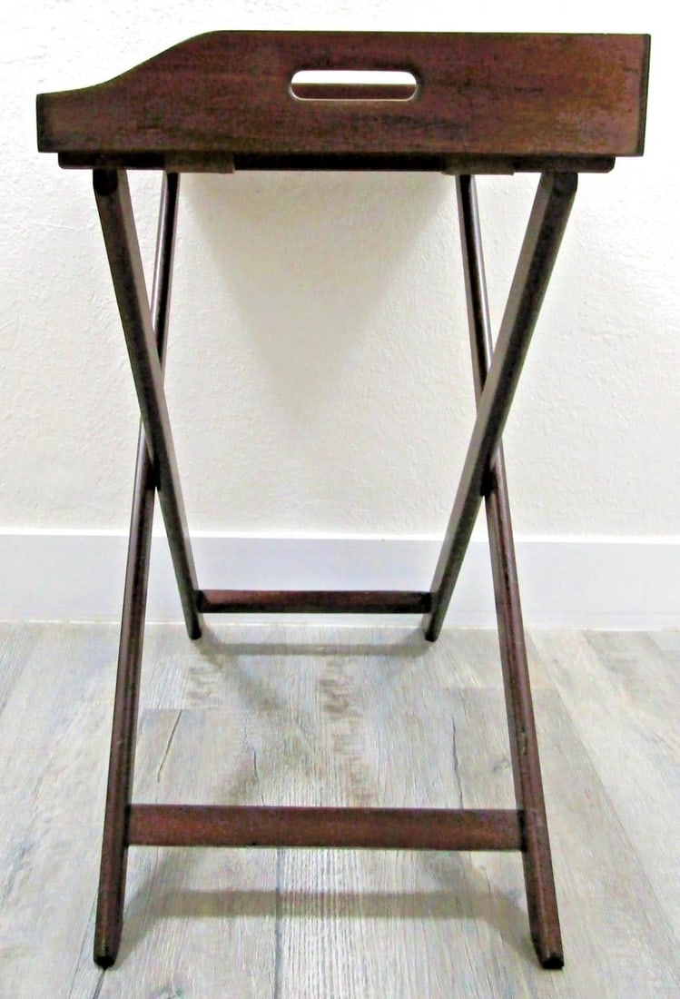 Mid 20th Century Vintage English Butler's Mahogany Tray Table With Folding Stand - 13