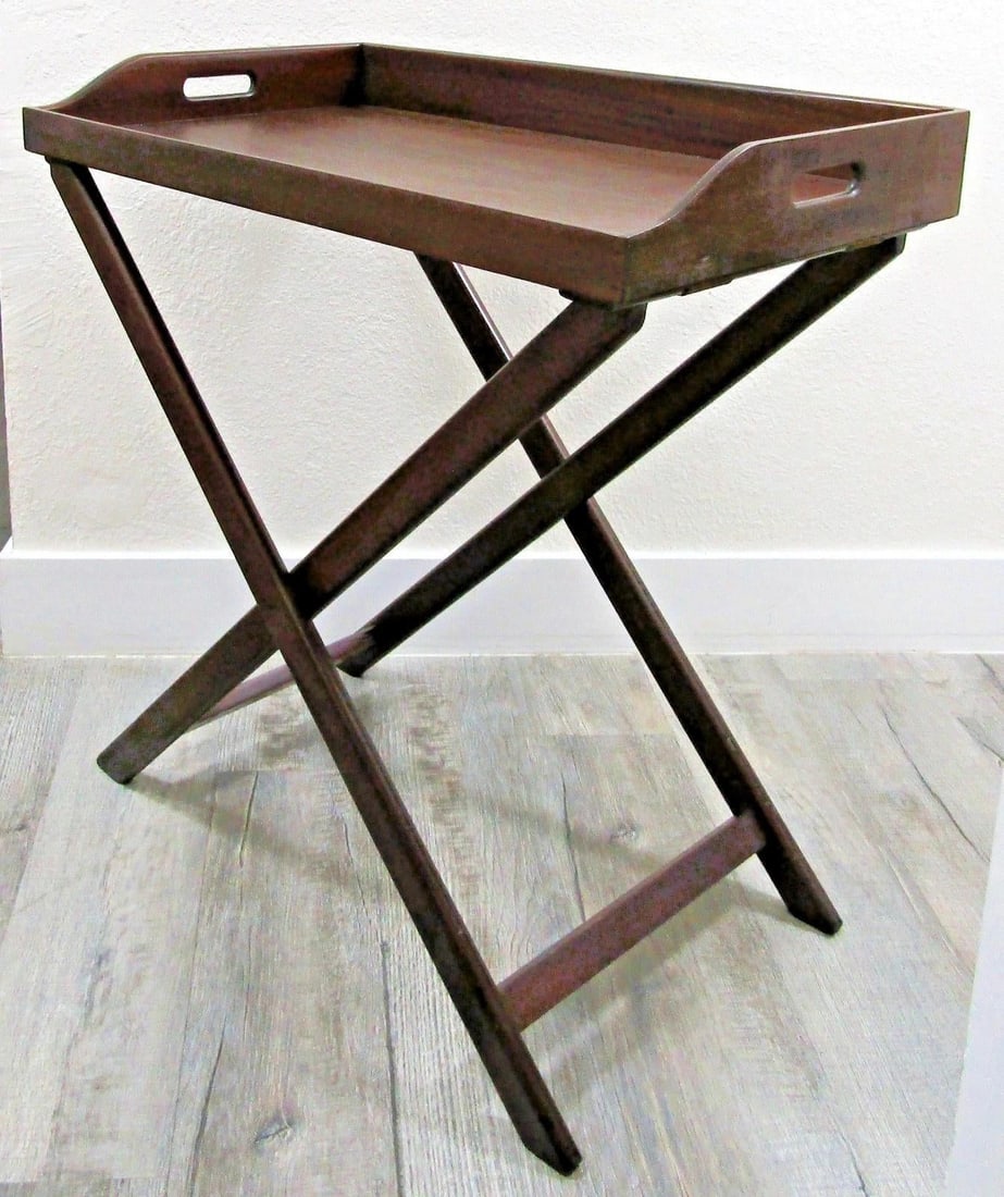 Mid 20th Century Vintage English Butler's Mahogany Tray Table With Folding Stand - 14