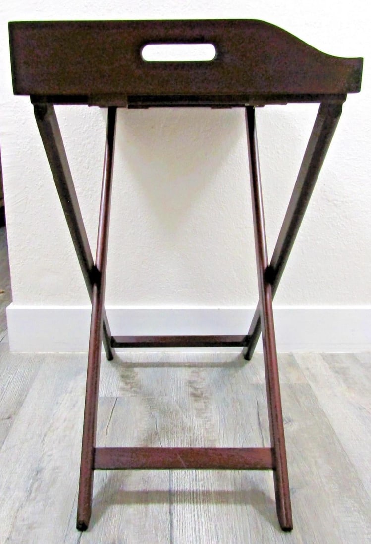 Mid 20th Century Vintage English Butler's Mahogany Tray Table With Folding Stand - 6