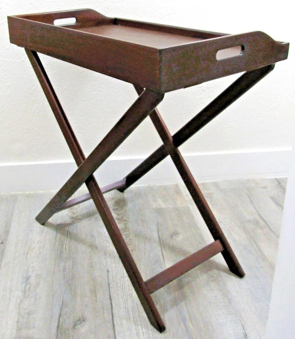 Mid 20th Century Vintage English Butler's Mahogany Tray Table With Folding Stand - 8