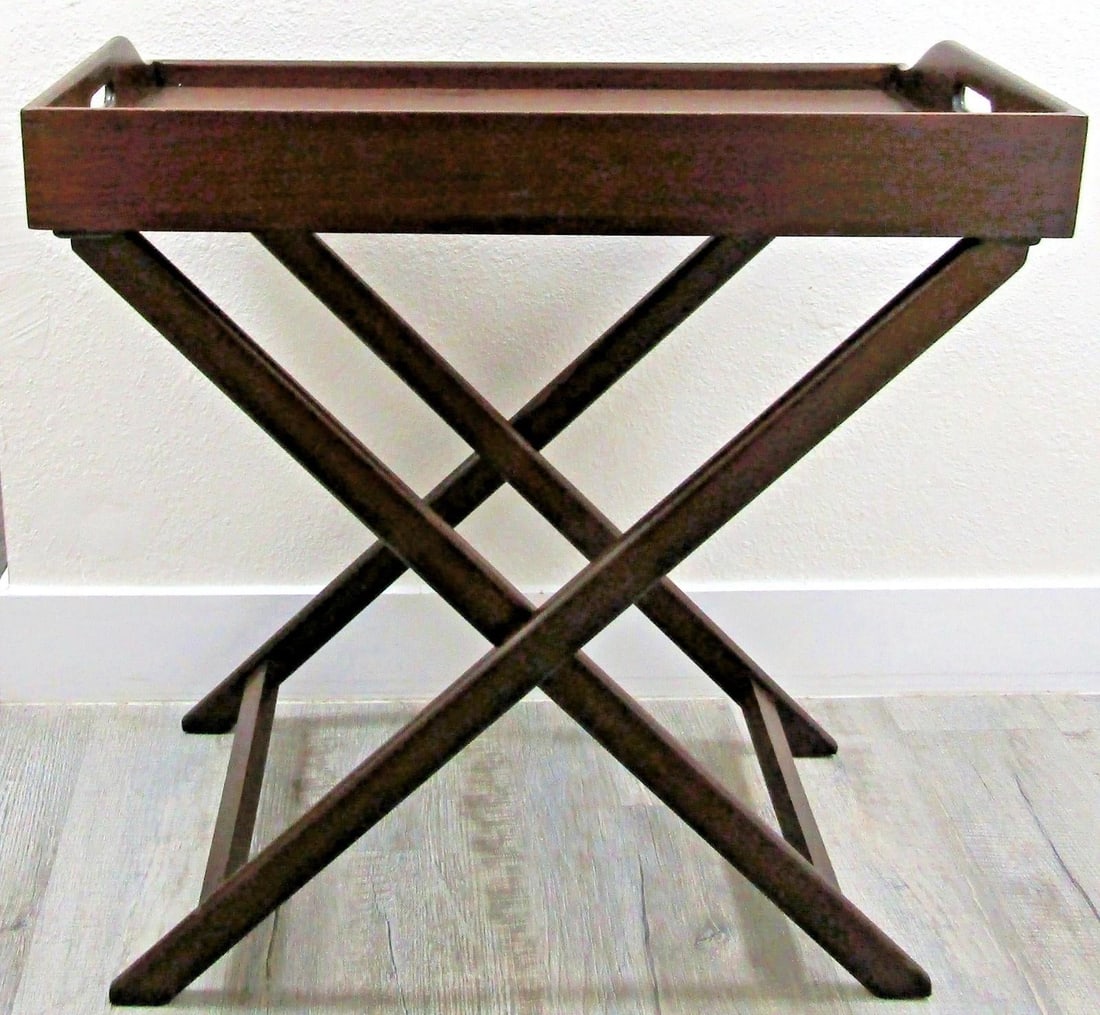 Mid 20th Century Vintage English Butler's Mahogany Tray Table With Folding Stand - 9