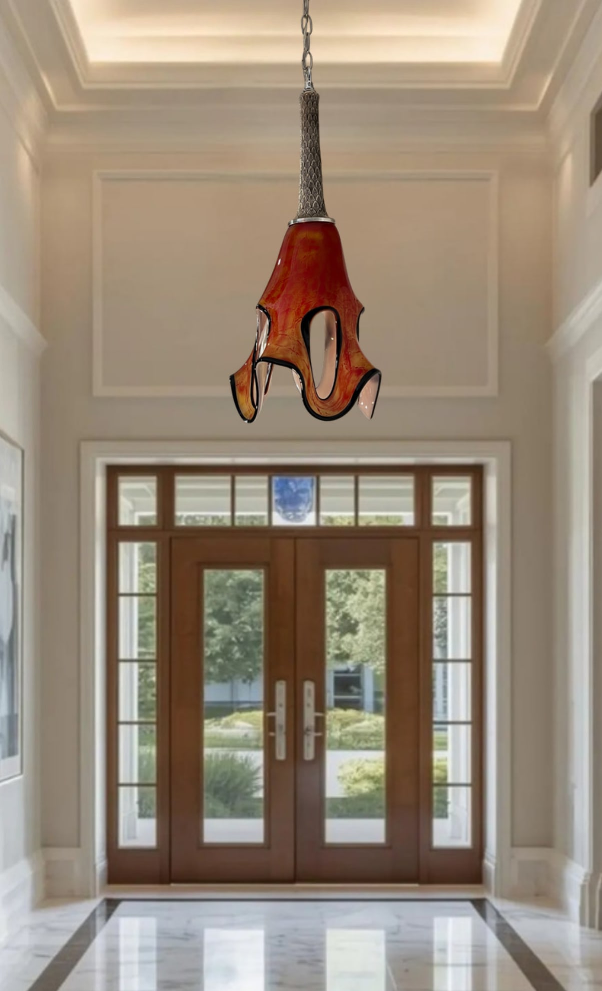 Art GLass Abstract Orange Looped Pendant Light - 2