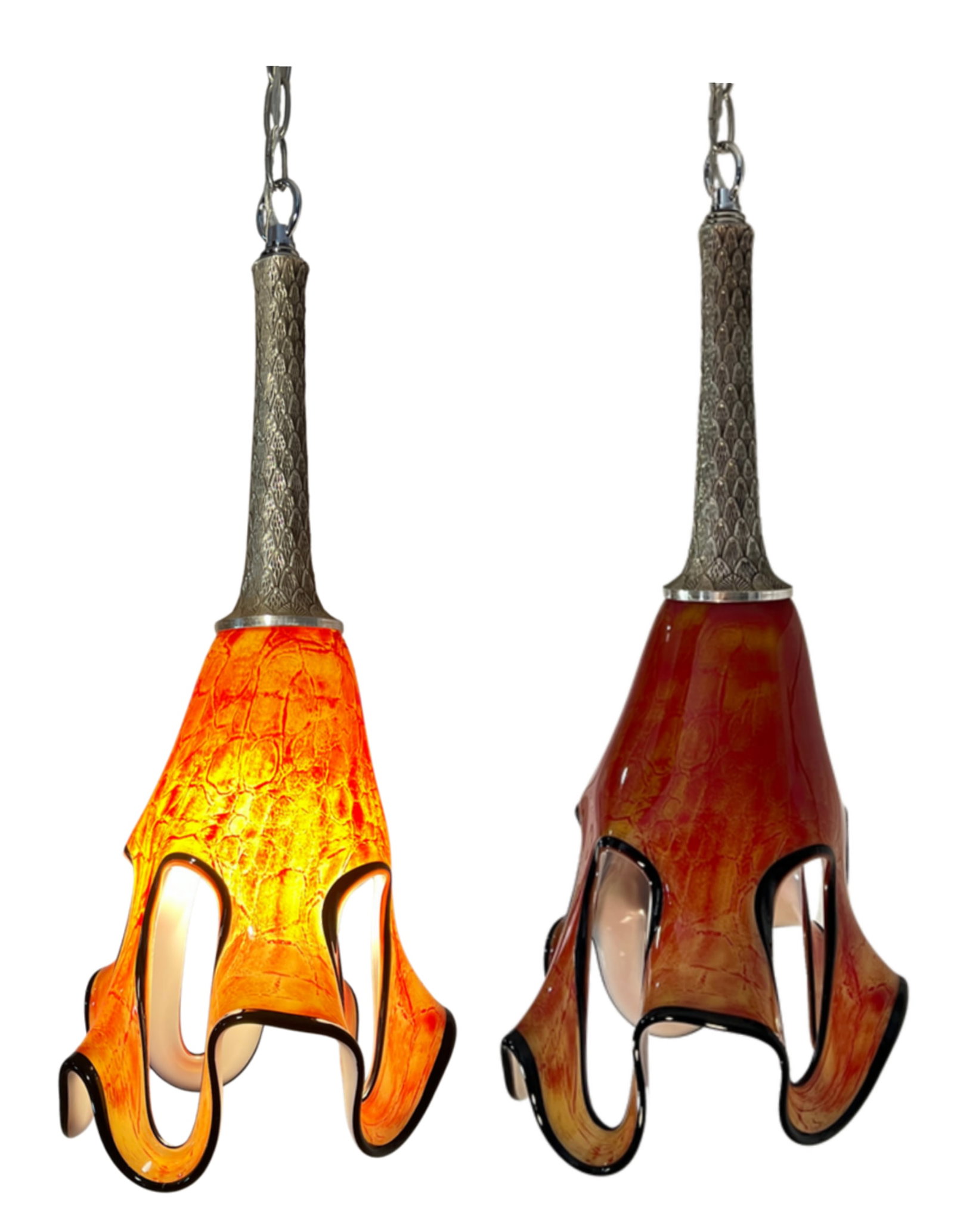 Art GLass Abstract Orange Looped Pendant Light - 3