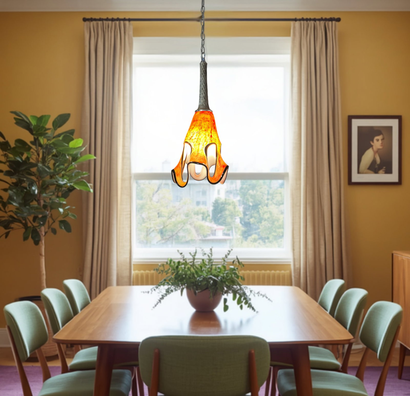 Art GLass Abstract Orange Looped Pendant Light - 4
