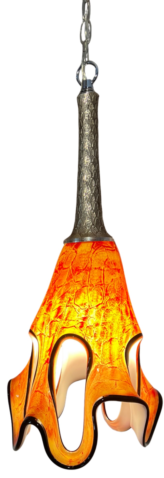 Art GLass Abstract Orange Looped Pendant Light - 5
