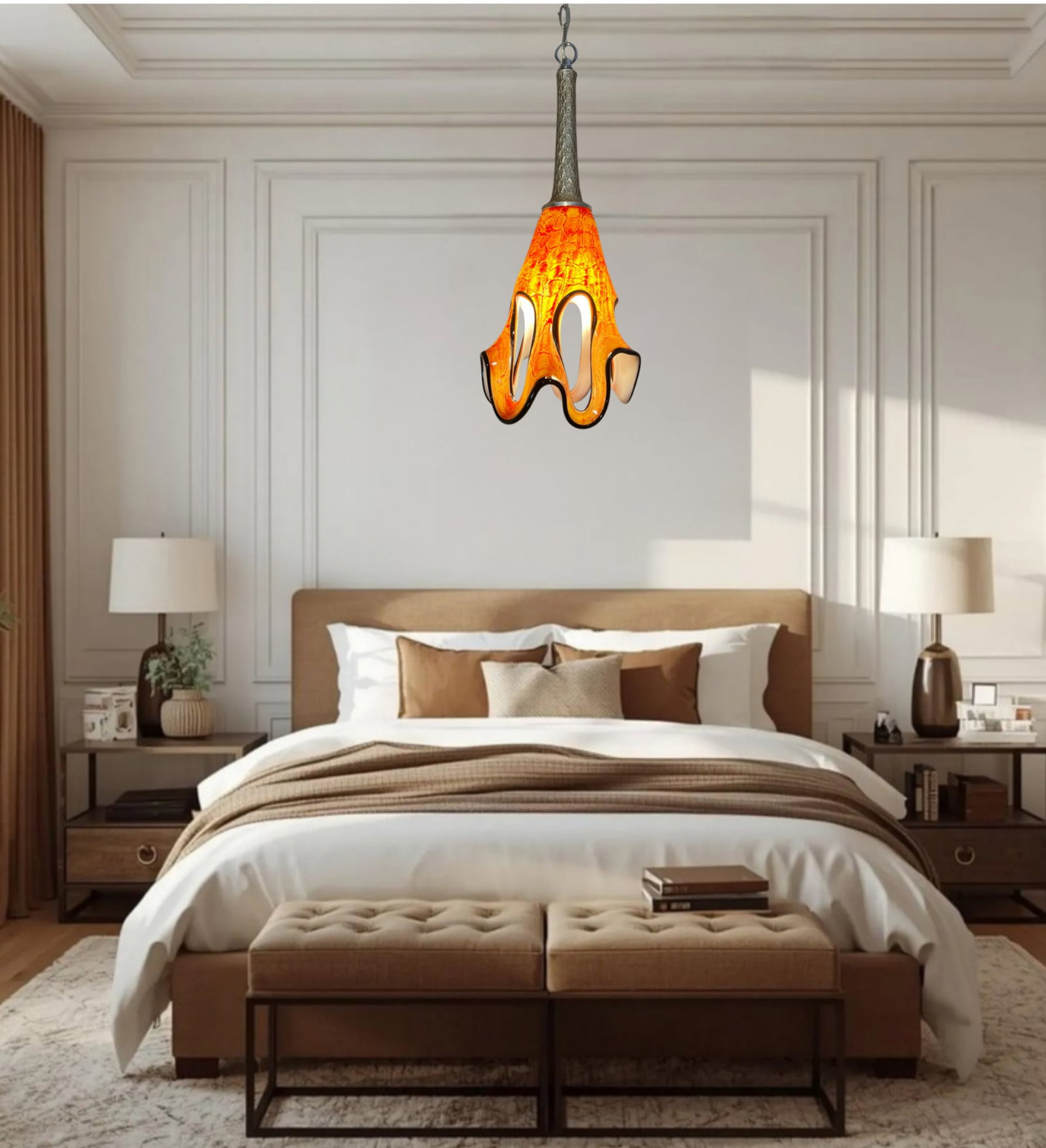 Art GLass Abstract Orange Looped Pendant Light - 6