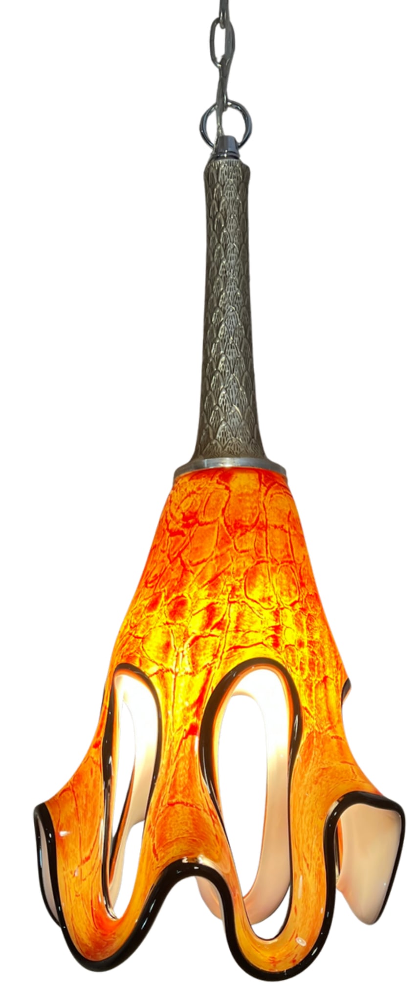 Art GLass Abstract Orange Looped Pendant Light - 9