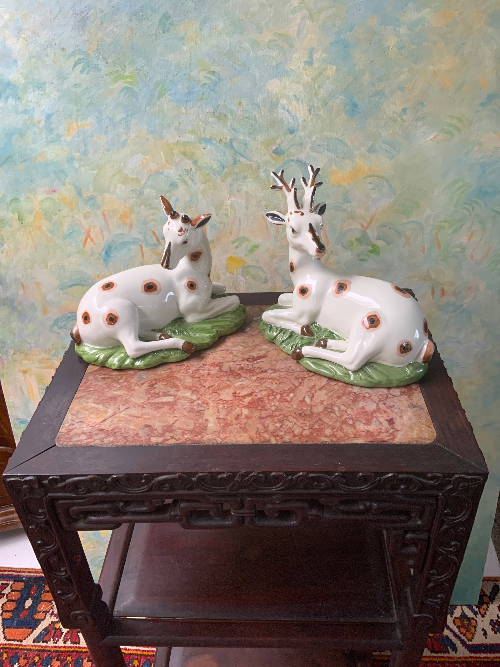 1980s Pair of Porcelain Recumbent Deer - 2