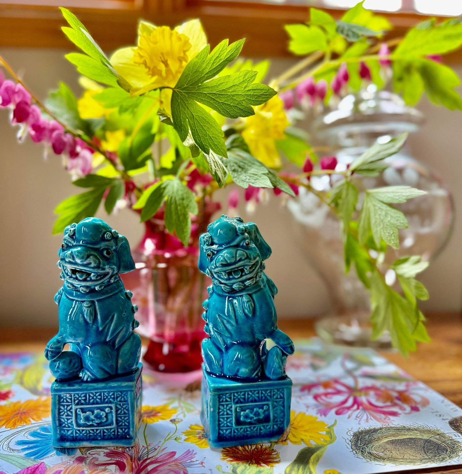 Set of 2, 1970s Blue Foo Dog Guardian Lion Ceramics Set - 10