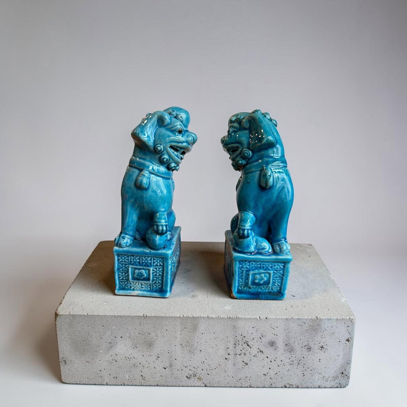 Set of 2, 1970s Blue Foo Dog Guardian Lion Ceramics Set - 9