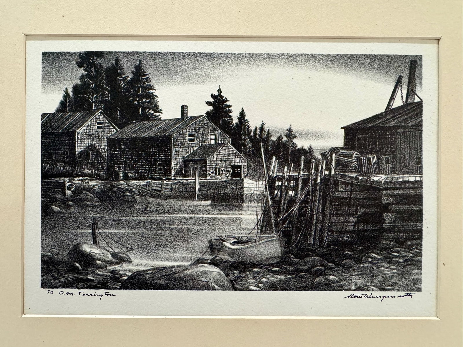 Mid 20th Century Stow Wengenroth Signed Lithograph Maine Coastal Harbor - 2