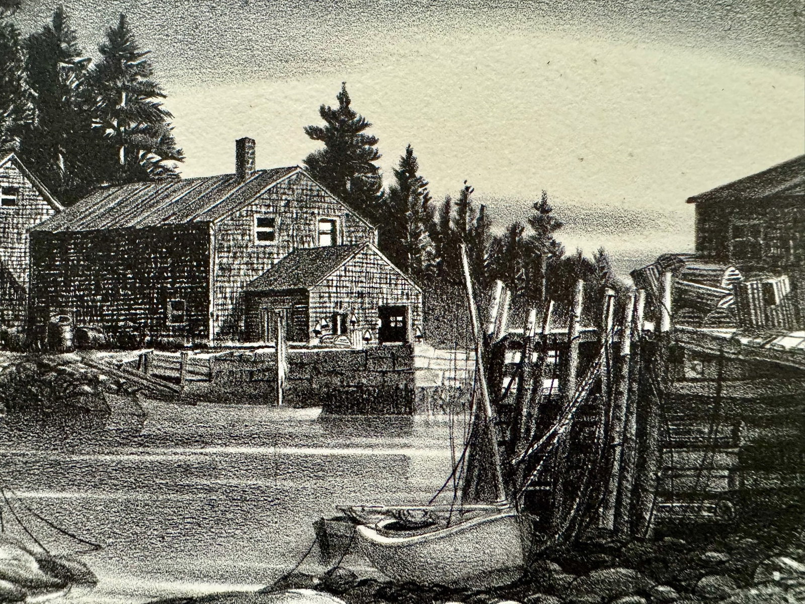 Mid 20th Century Stow Wengenroth Signed Lithograph Maine Coastal Harbor - 3